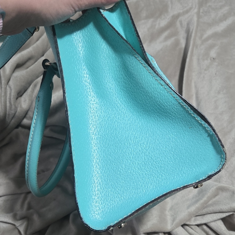 kate spade turquoise leather satchel with removable strap - Picture 5 of 8